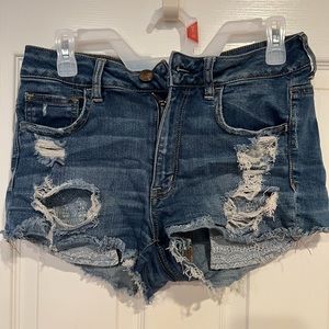 American Eagle high-rise Shortie shorts distressed dark blue size 8